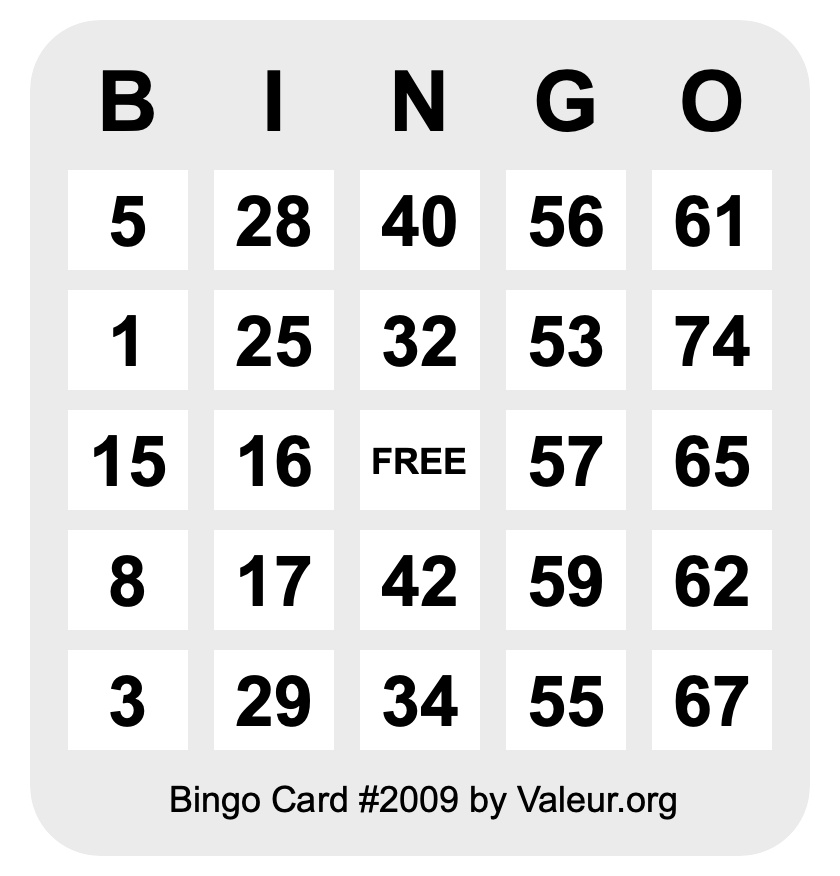 Bingo Card #2009