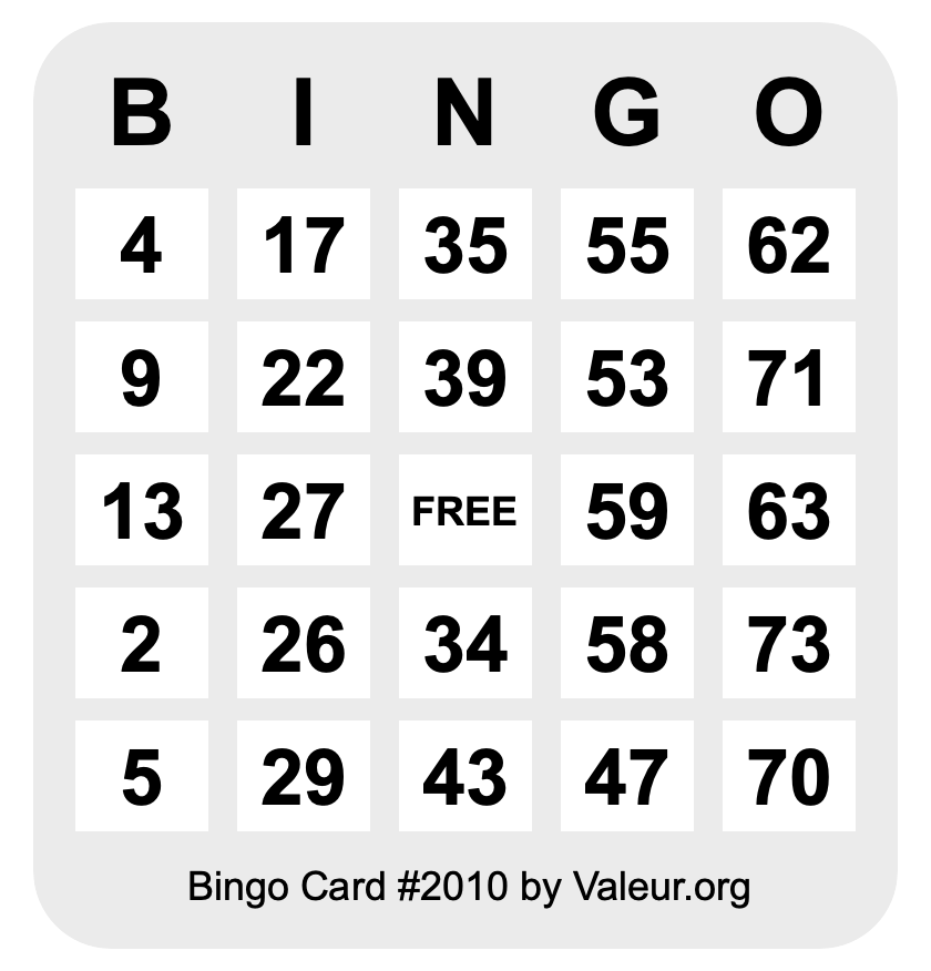 Bingo Card #2010