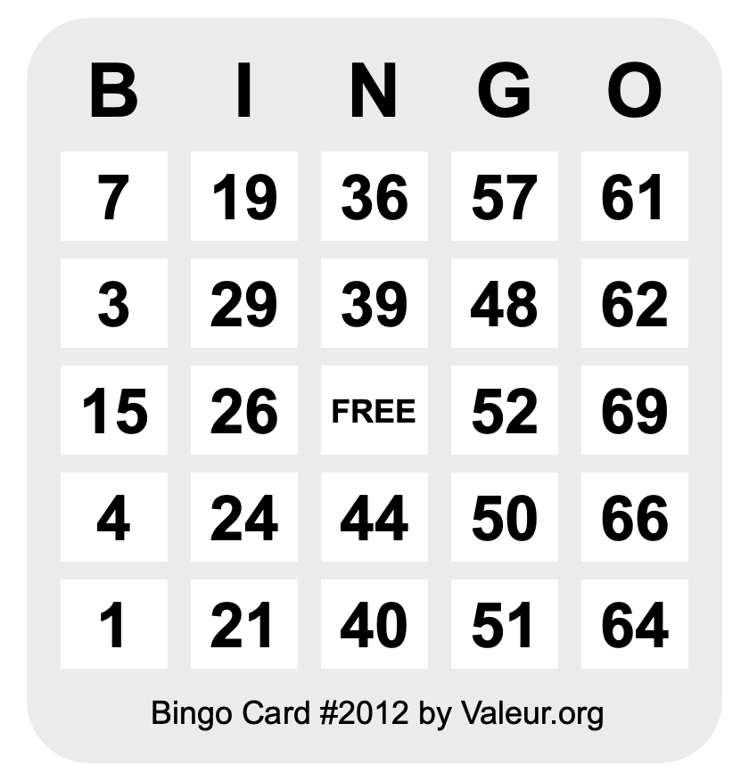 Bingo Card #2012