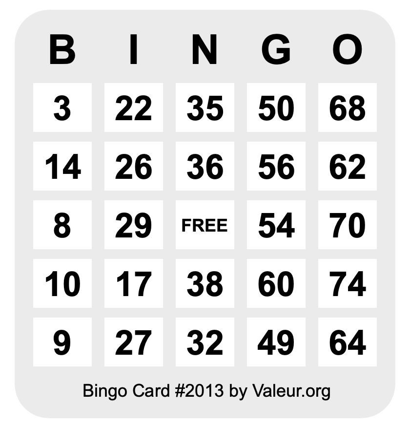 Bingo Card #2013