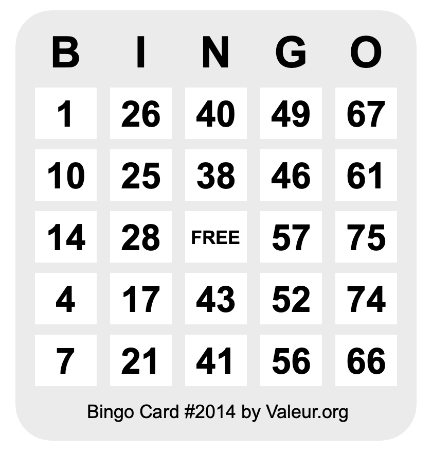 Bingo Card #2014