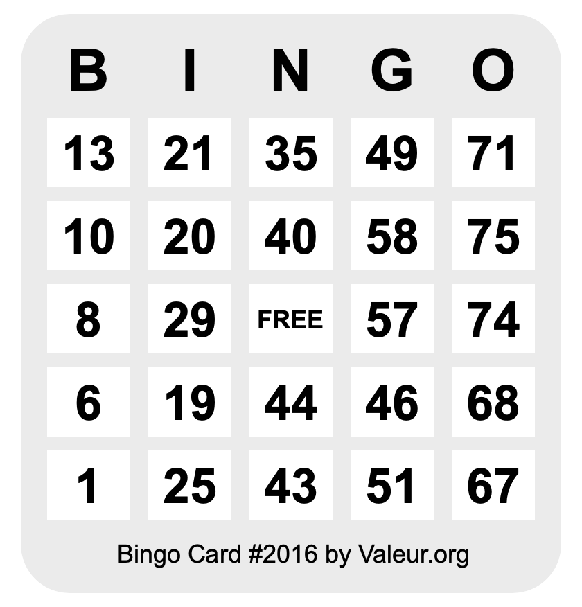 Bingo Card #2016