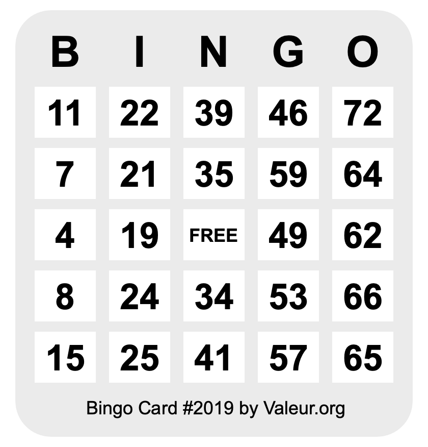 Bingo Card #2019