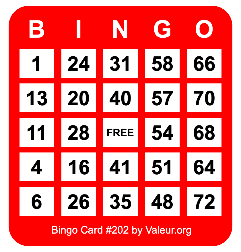 Bingo Card #202 Bingo Card #202