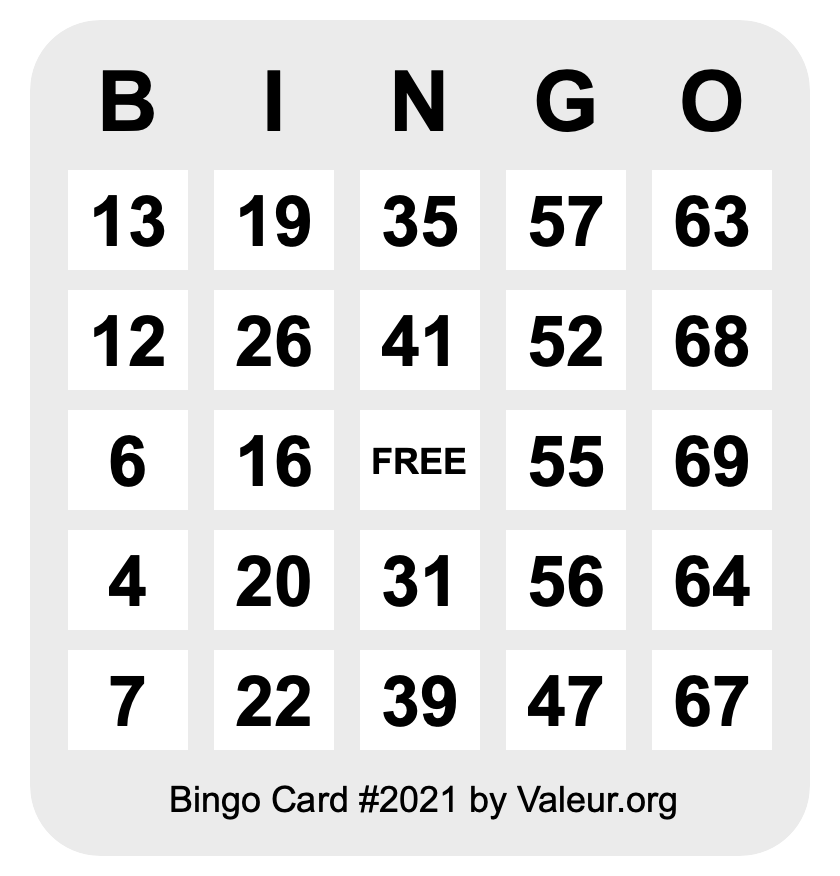 Bingo Card #2021