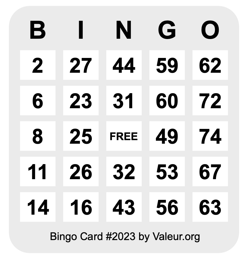 Bingo Card #2023