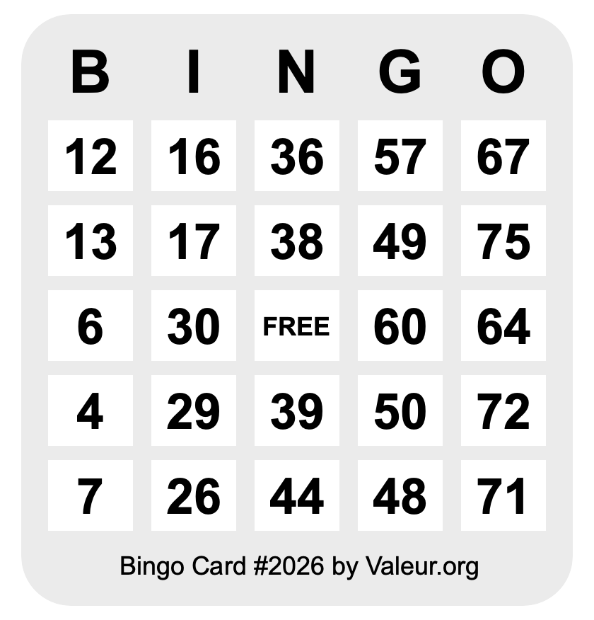 Bingo Card #2026