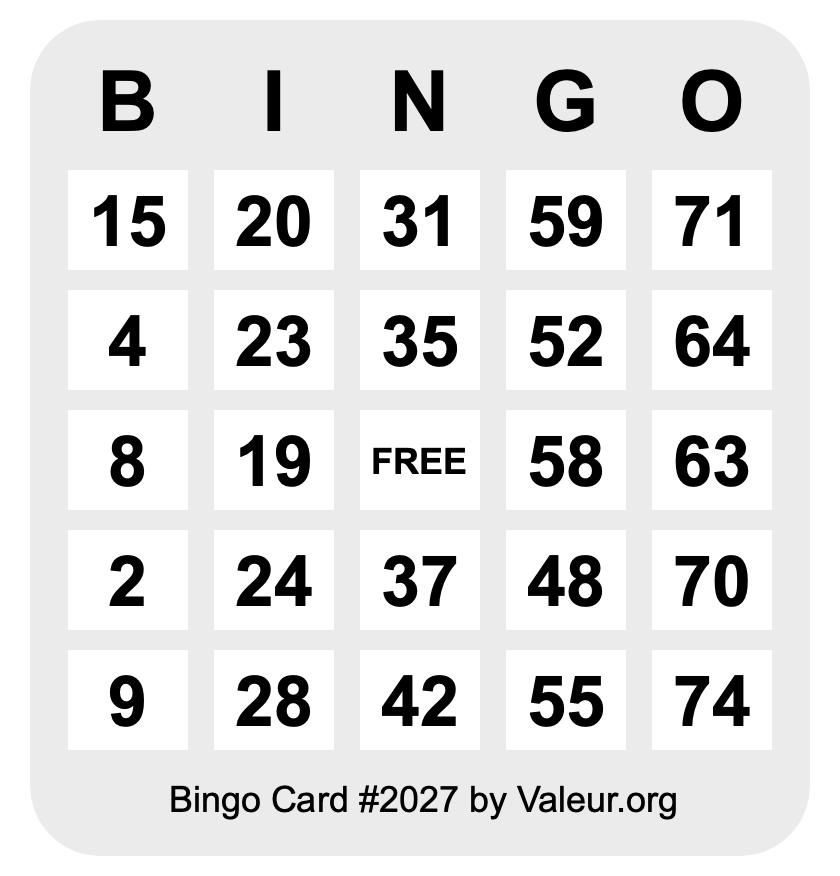 Bingo Card #2027