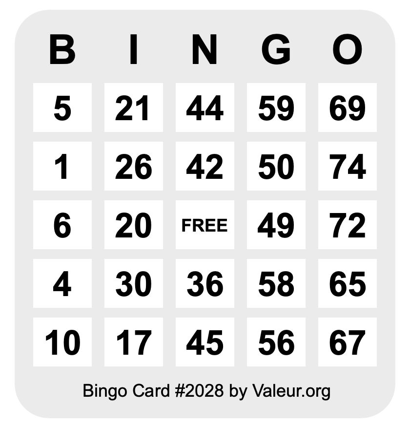 Bingo Card #2028