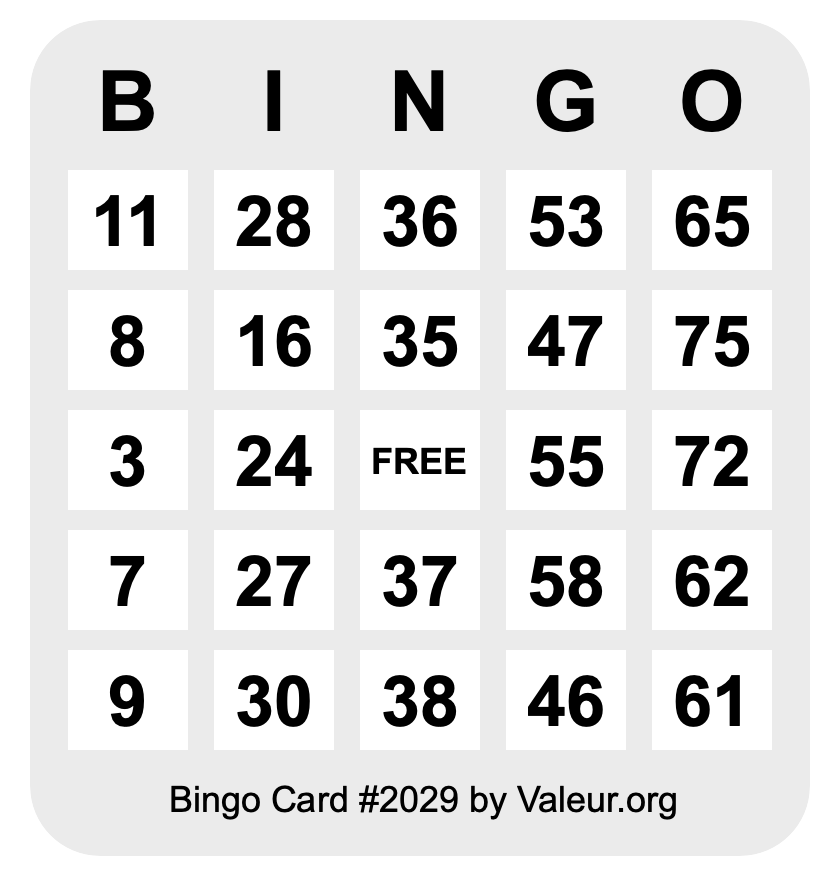 Bingo Card #2029