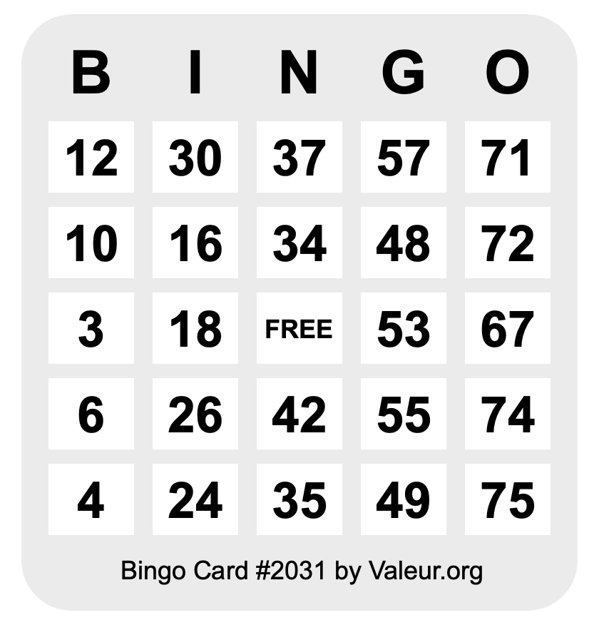 Bingo Card #2031