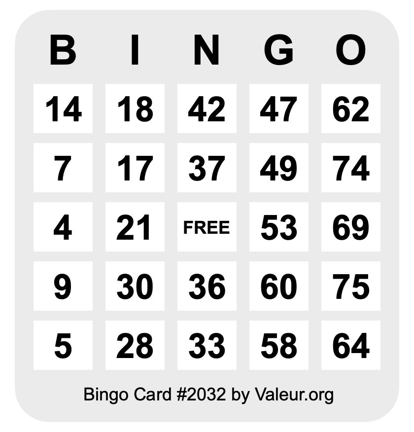 Bingo Card #2032