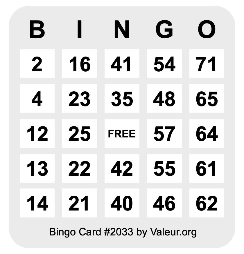 Bingo Card #2033