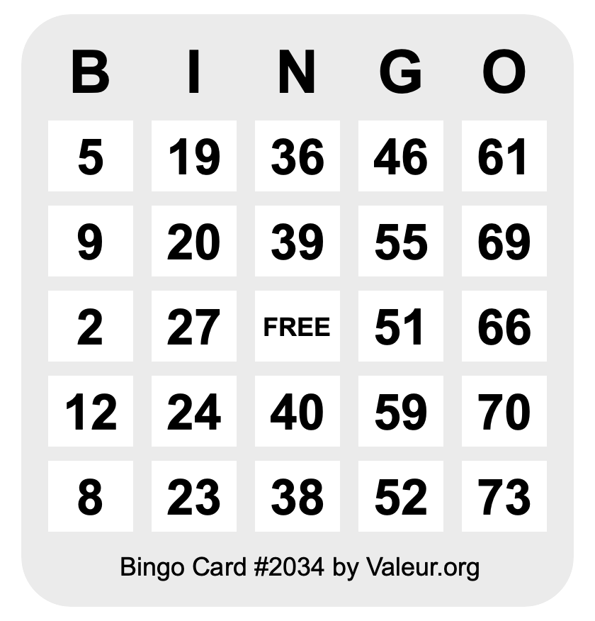 Bingo Card #2034