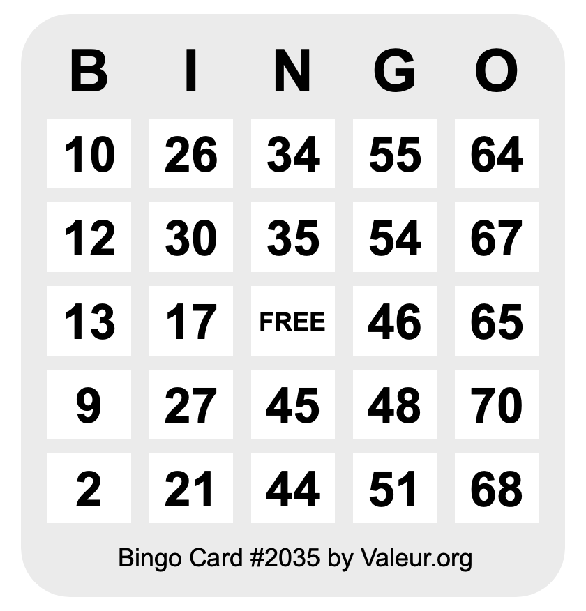 Bingo Card #2035