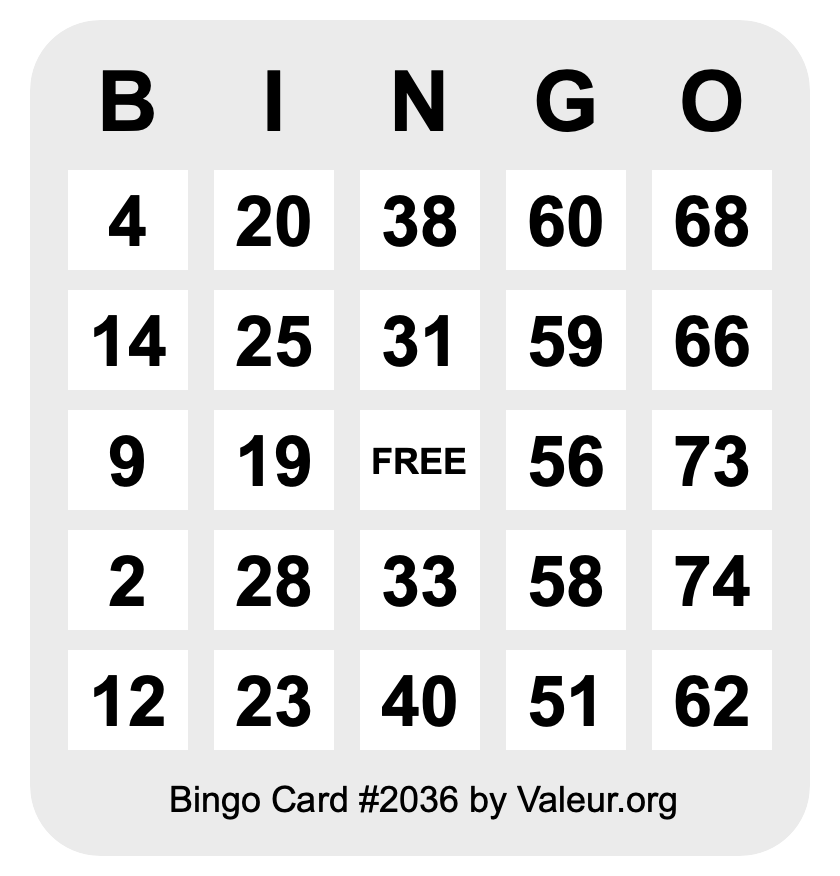 Bingo Card #2036