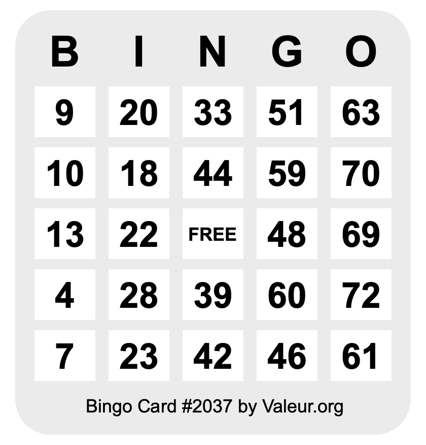 Bingo Card #2037