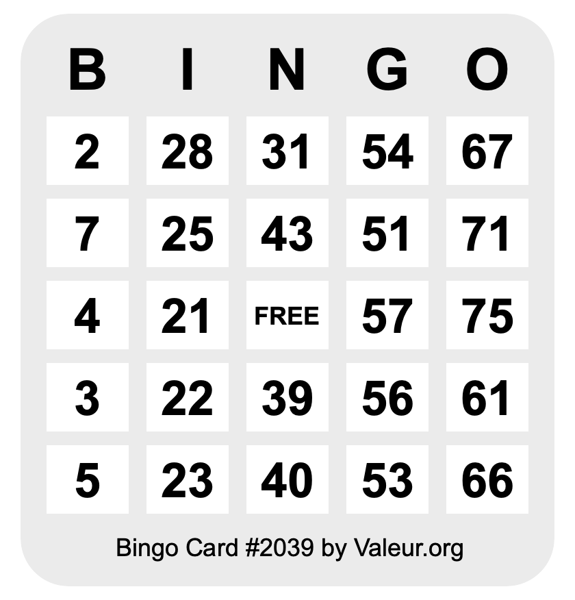 Bingo Card #2039