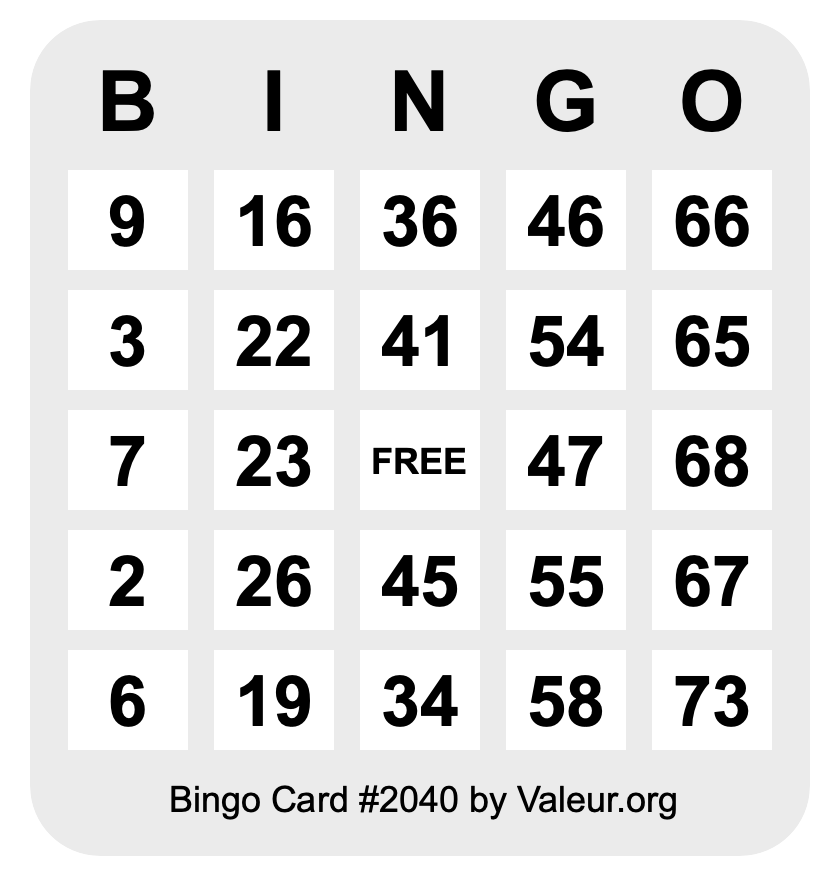 Bingo Card #2040