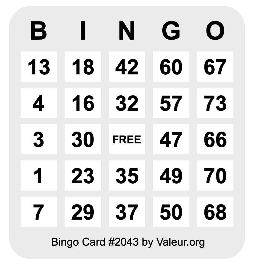 Bingo Card #2043