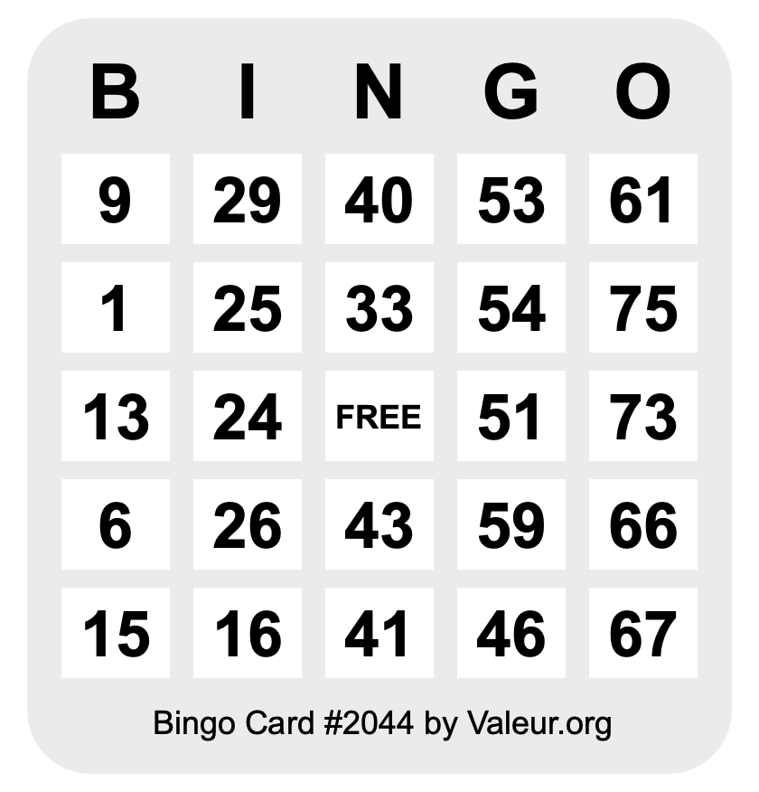 Bingo Card #2044