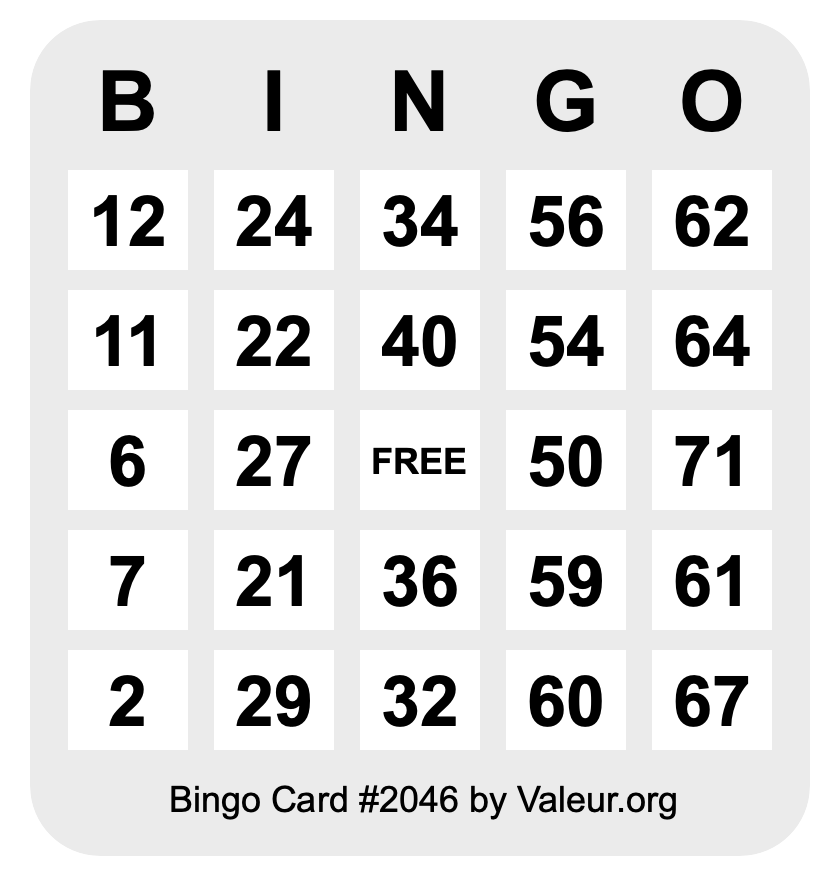 Bingo Card #2046