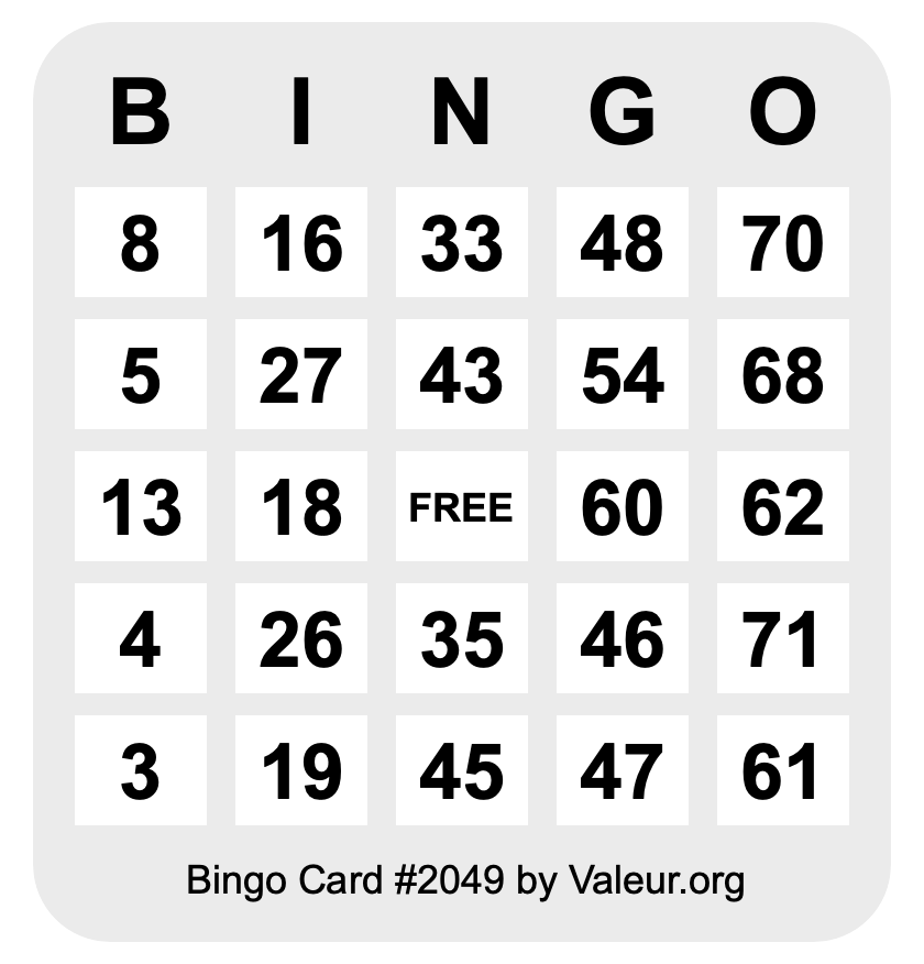 Bingo Card #2049