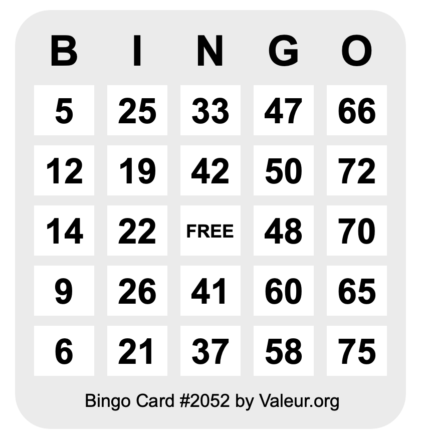 Bingo Card #2052