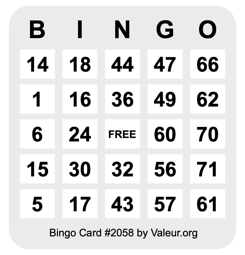 Bingo Card #2058