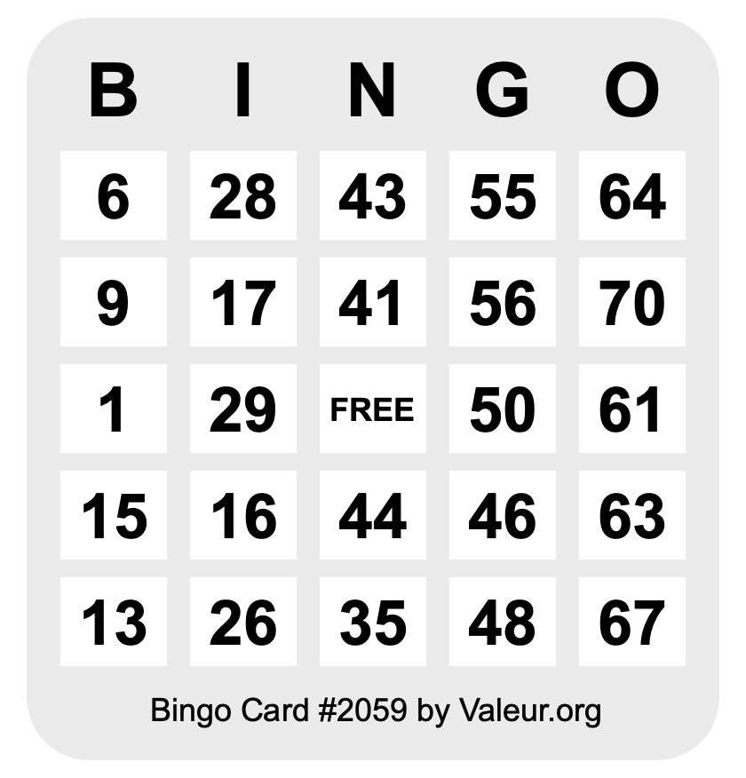 Bingo Card #2059