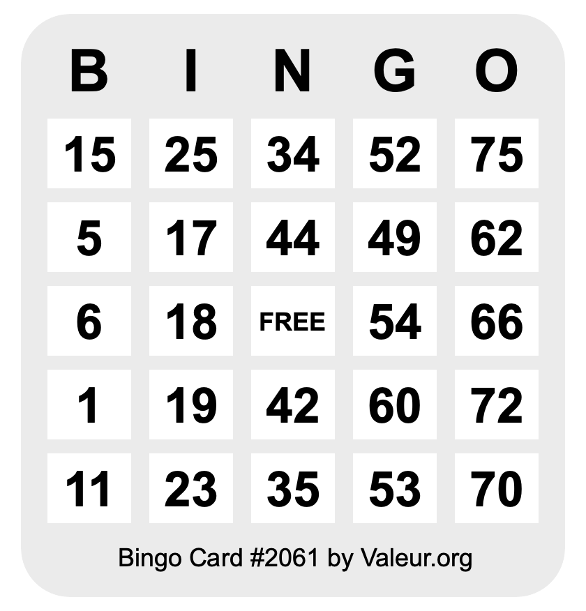 Bingo Card #2061