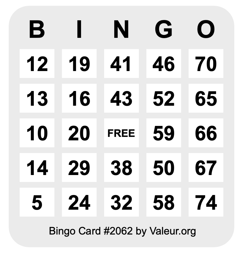 Bingo Card #2062