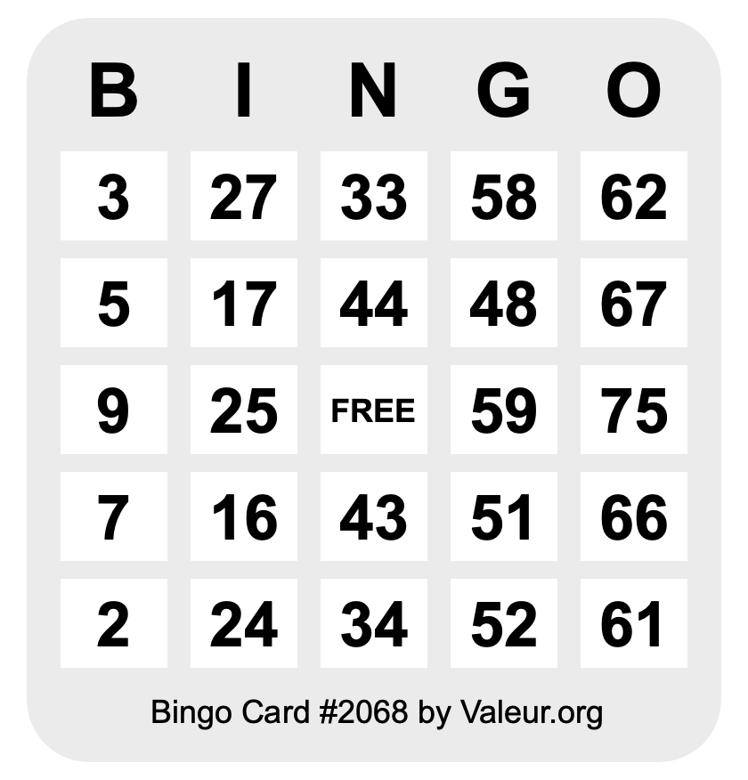 Bingo Card #2068