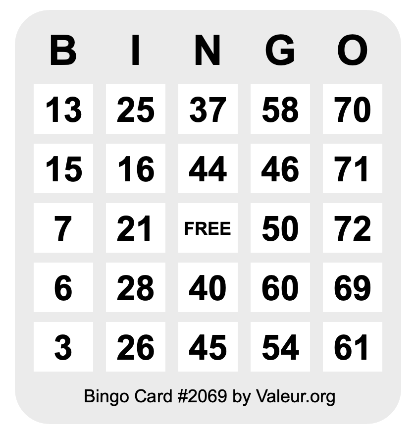 Bingo Card #2069