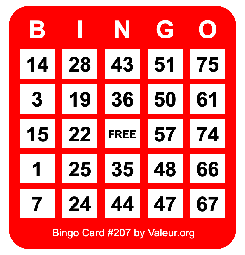 Bingo Card #207 Bingo Card #207