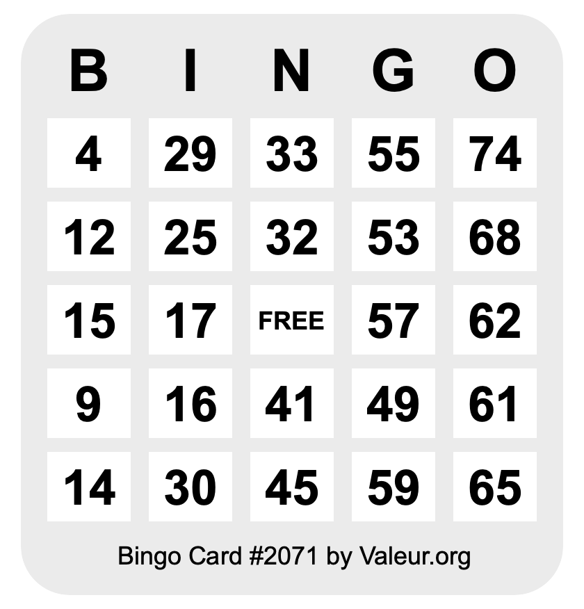 Bingo Card #2071