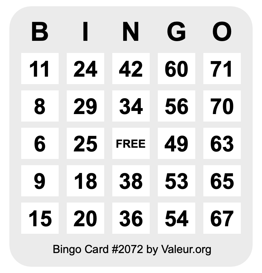 Bingo Card #2072