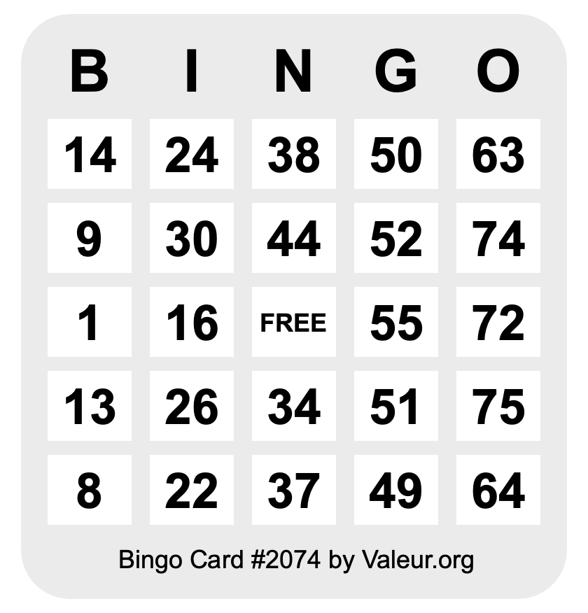 Bingo Card #2074