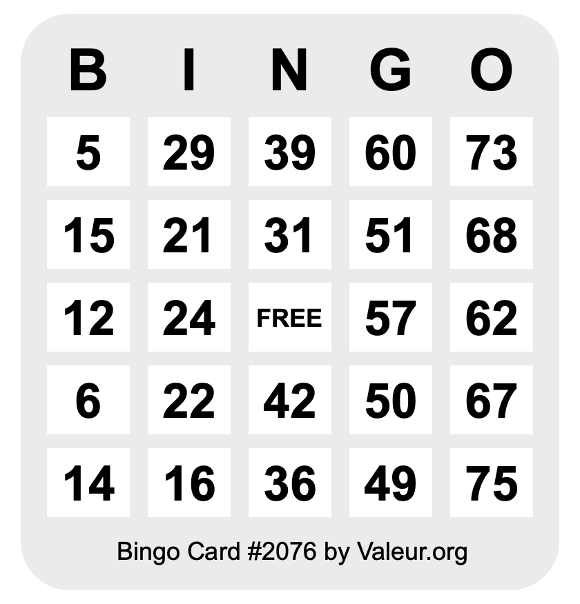 Bingo Card #2076