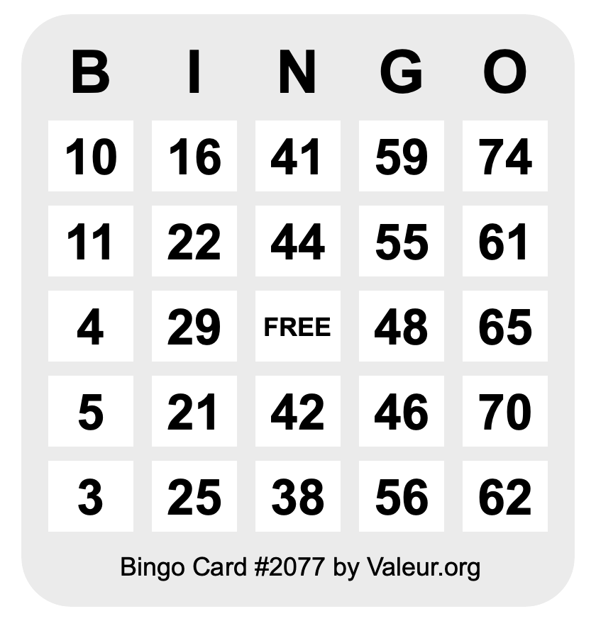 Bingo Card #2077