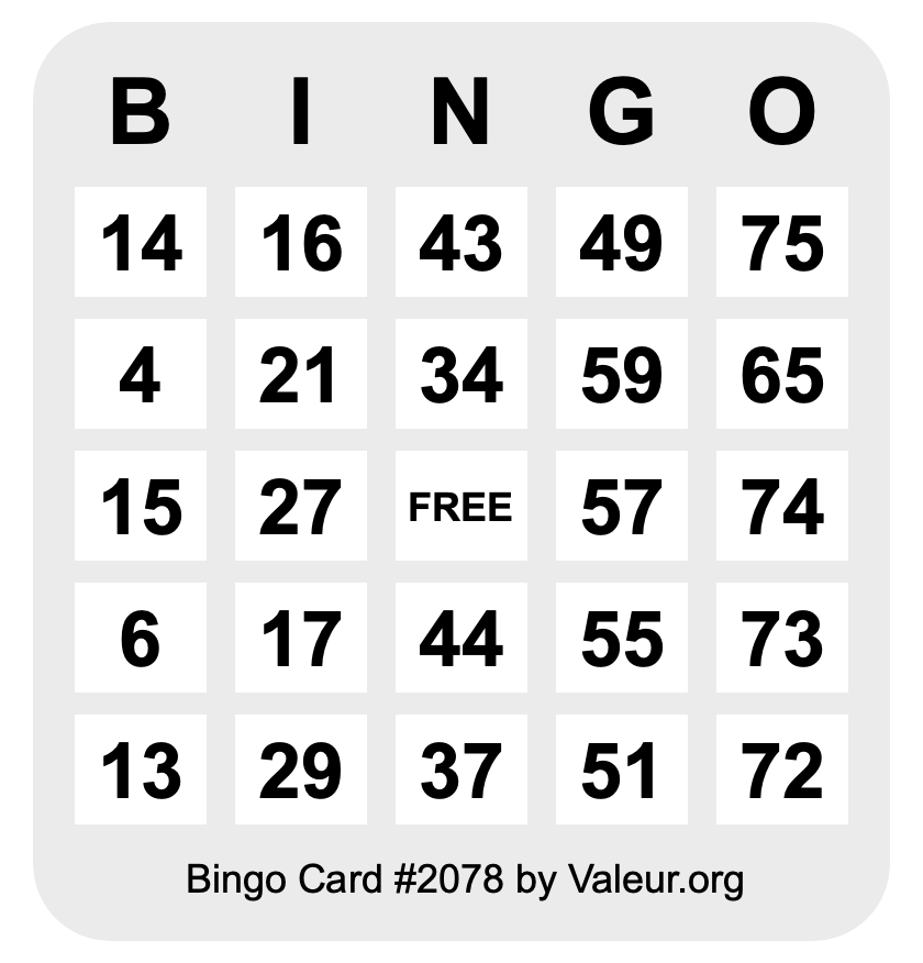 Bingo Card #2078