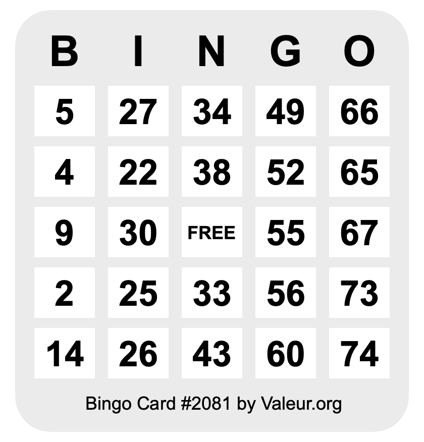 Bingo Card #2081