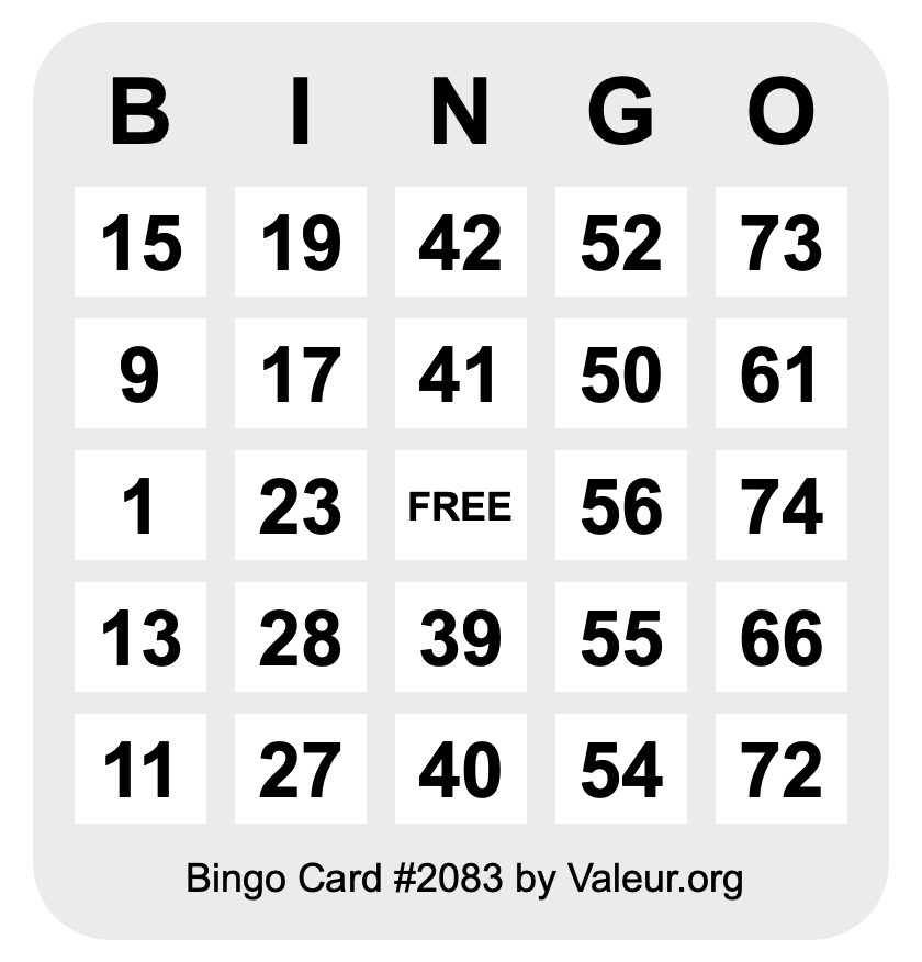 Bingo Card #2083