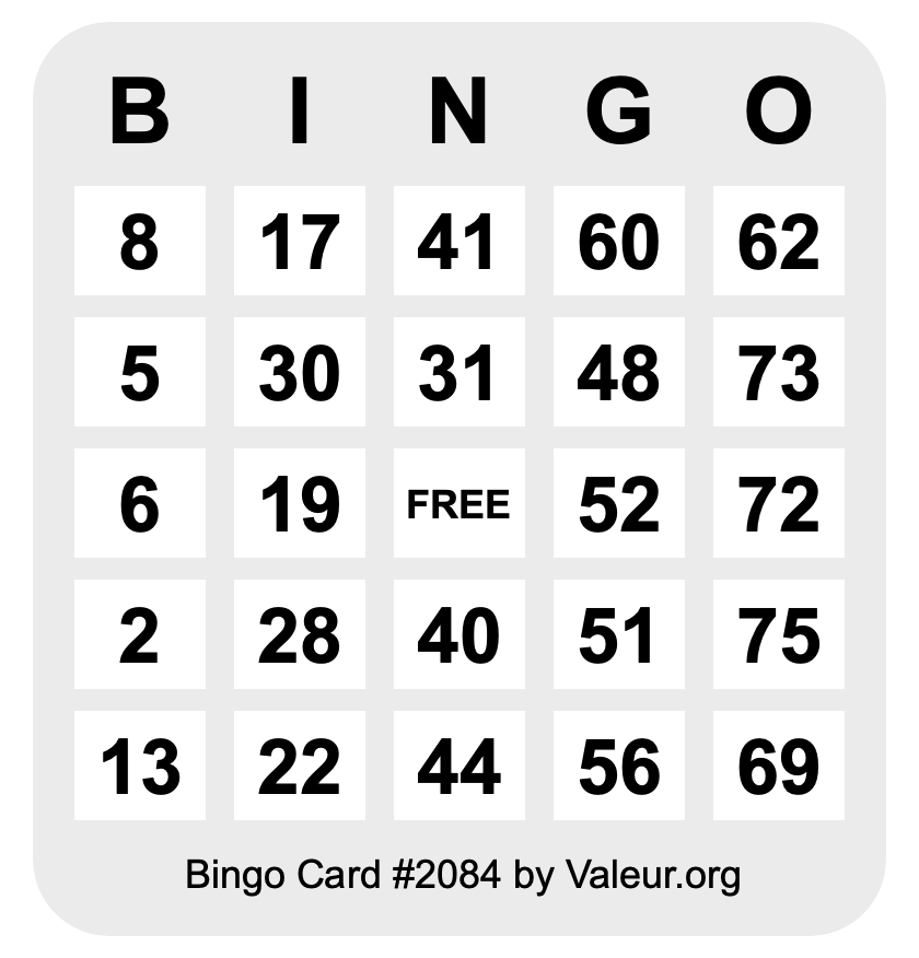 Bingo Card #2084