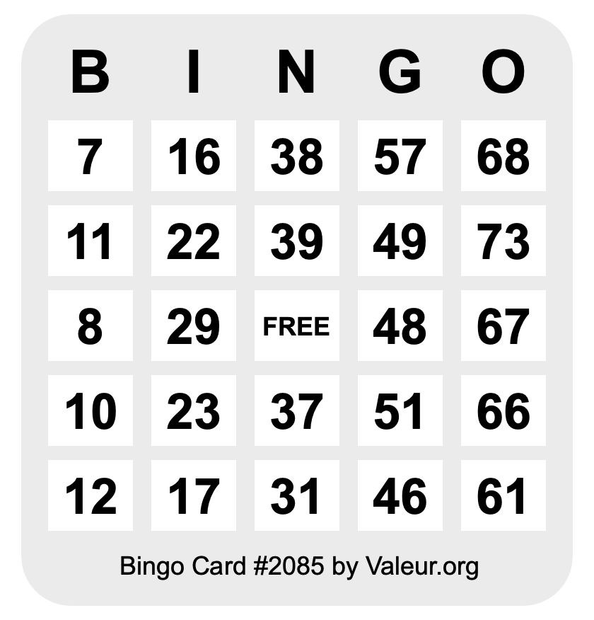 Bingo Card #2085