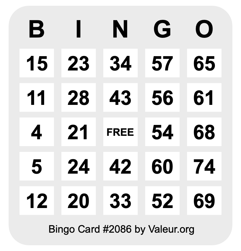 Bingo Card #2086