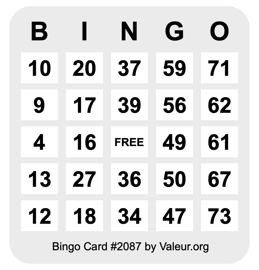 Bingo Card #2087