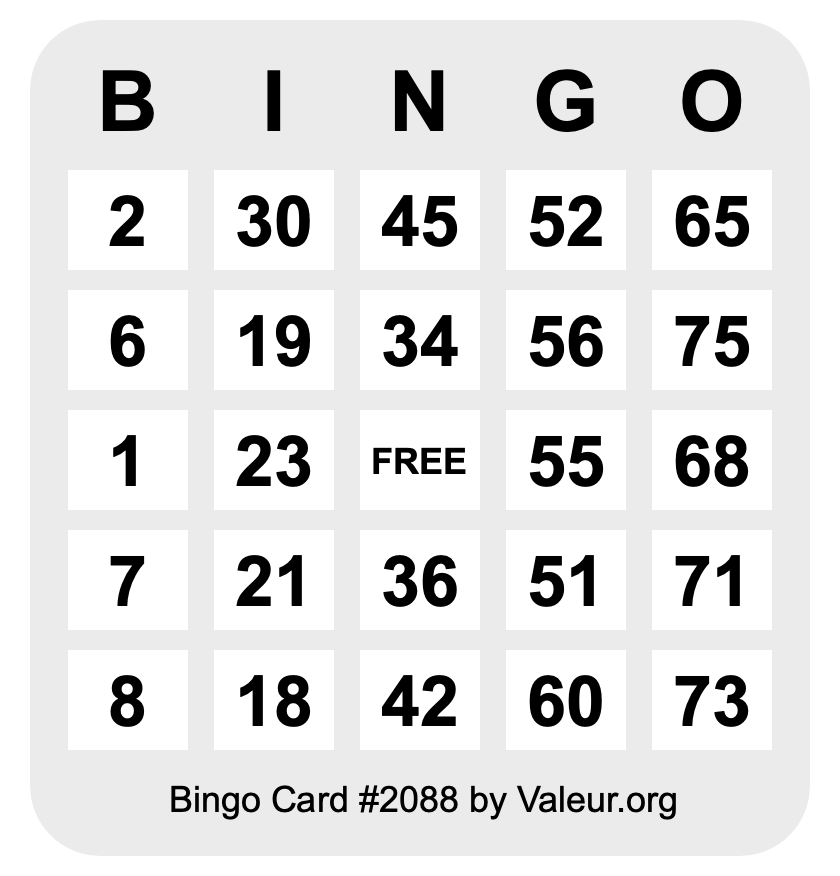 Bingo Card #2088