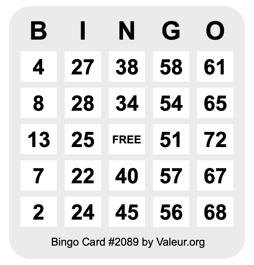 Bingo Card #2089