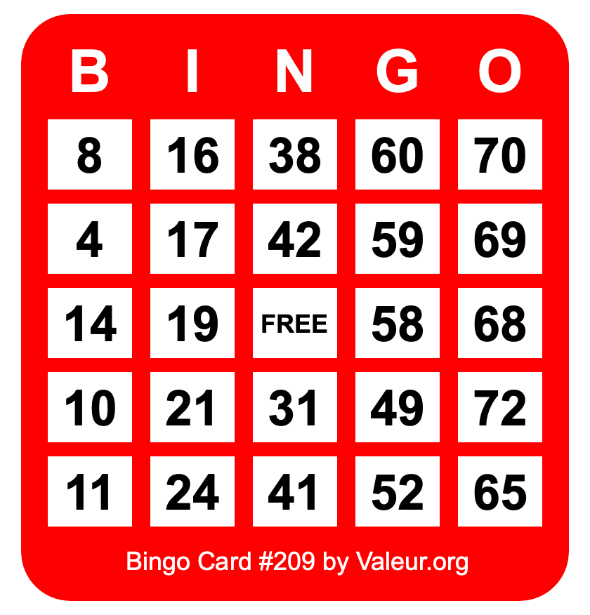 Bingo Card #209 Bingo Card #209